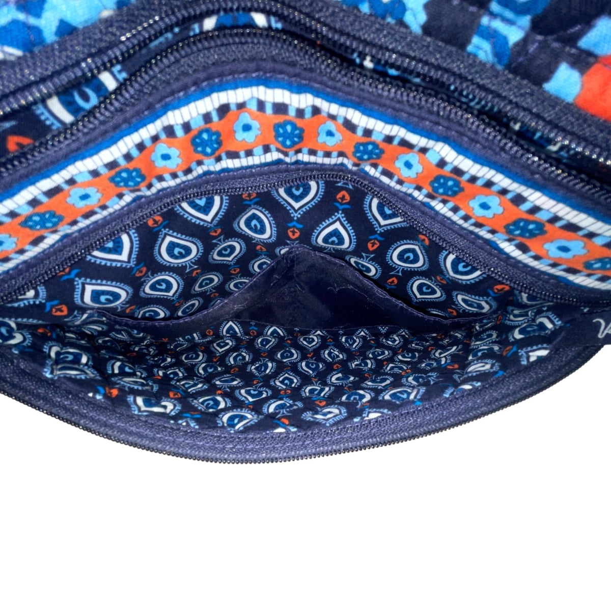 Vera Bradley Womens Blue Paisley Quilted Adjustable Strap Zippered Crossbody Bag
