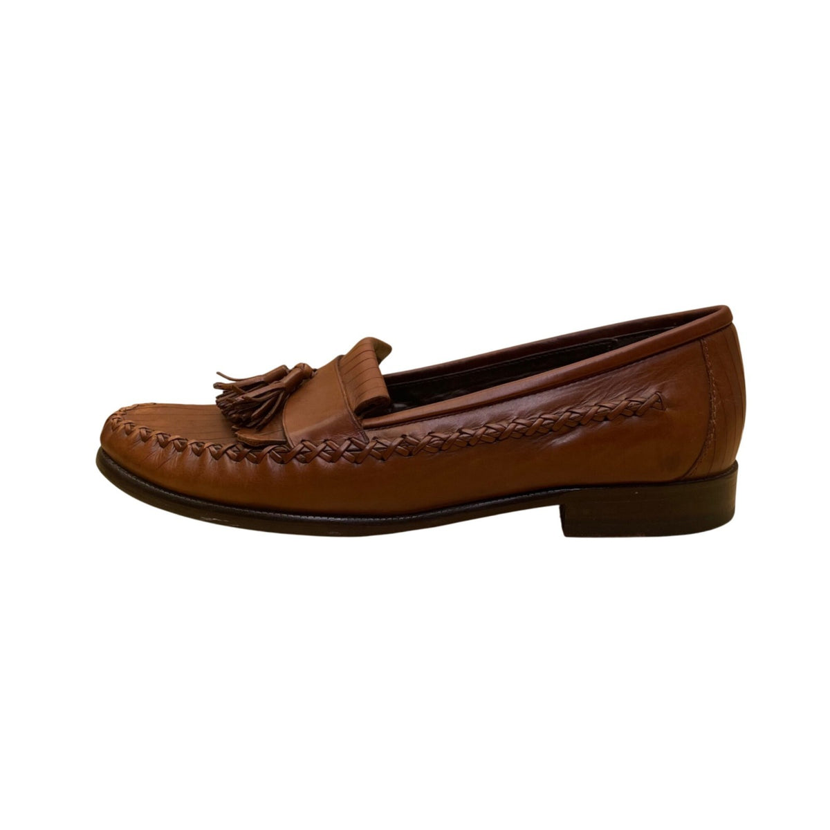 Cole Haan Men’s Brown Leather Slip-On Braided Trim Tassel Loafers Size 10