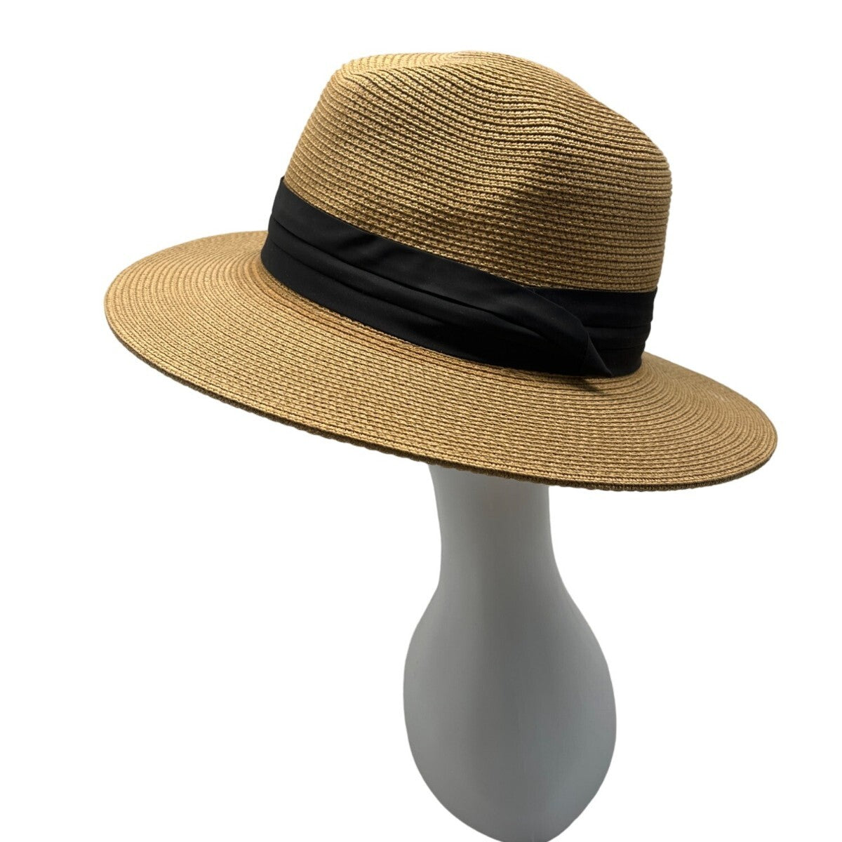Furtalk Wide Brim Straw Sun Hat With Black Ribbon Band Sz L