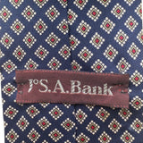 Jos A Bank Mens Navy Silk Geometric Pattern Classic Tie 100% Silk