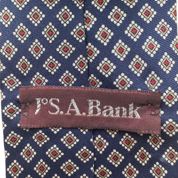 Jos A Bank Mens Navy Silk Geometric Pattern Classic Tie 100% Silk