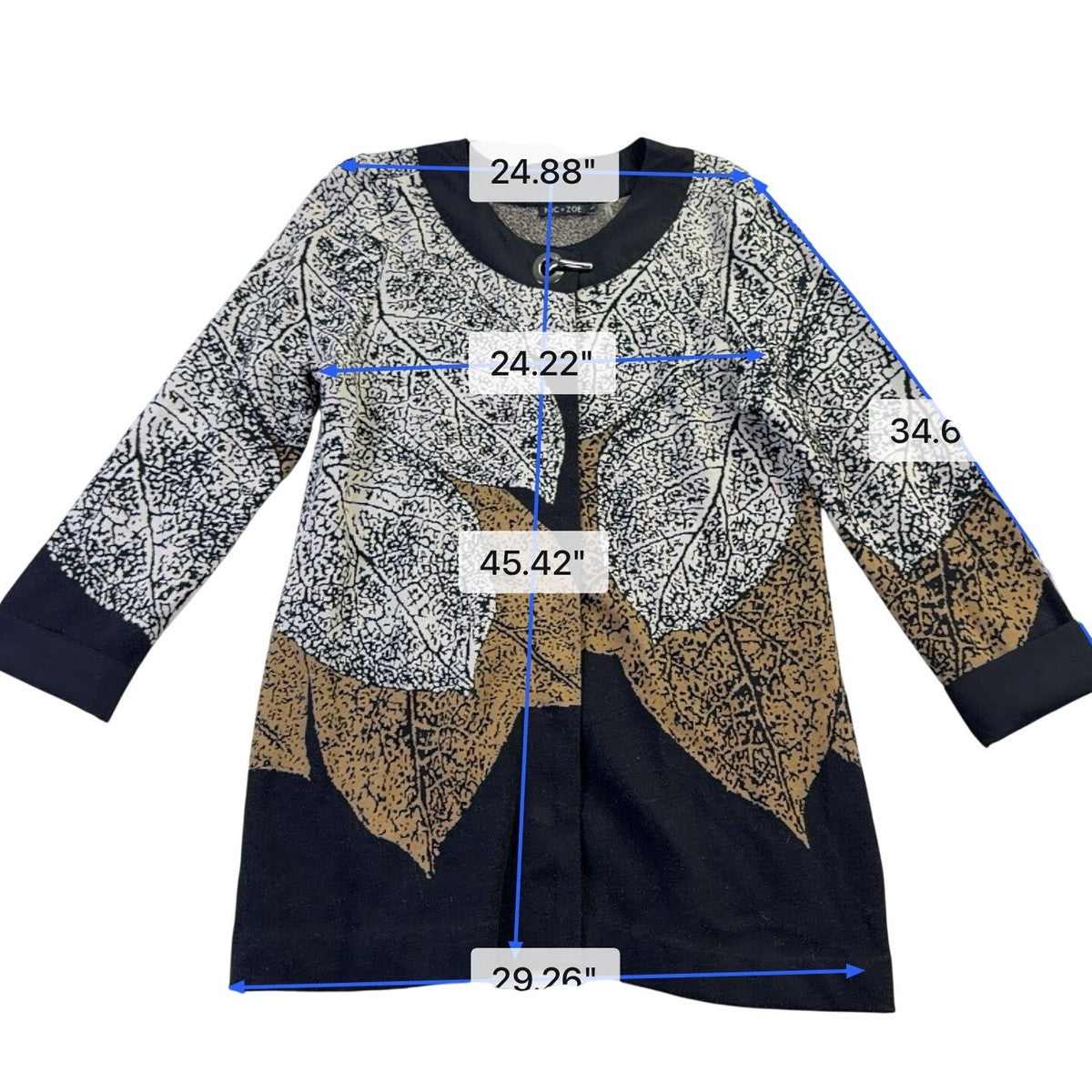 Nic + Zoe Womens Black & Tan Cotton Blend Leaf Print Long Sleeve Jacket Size L