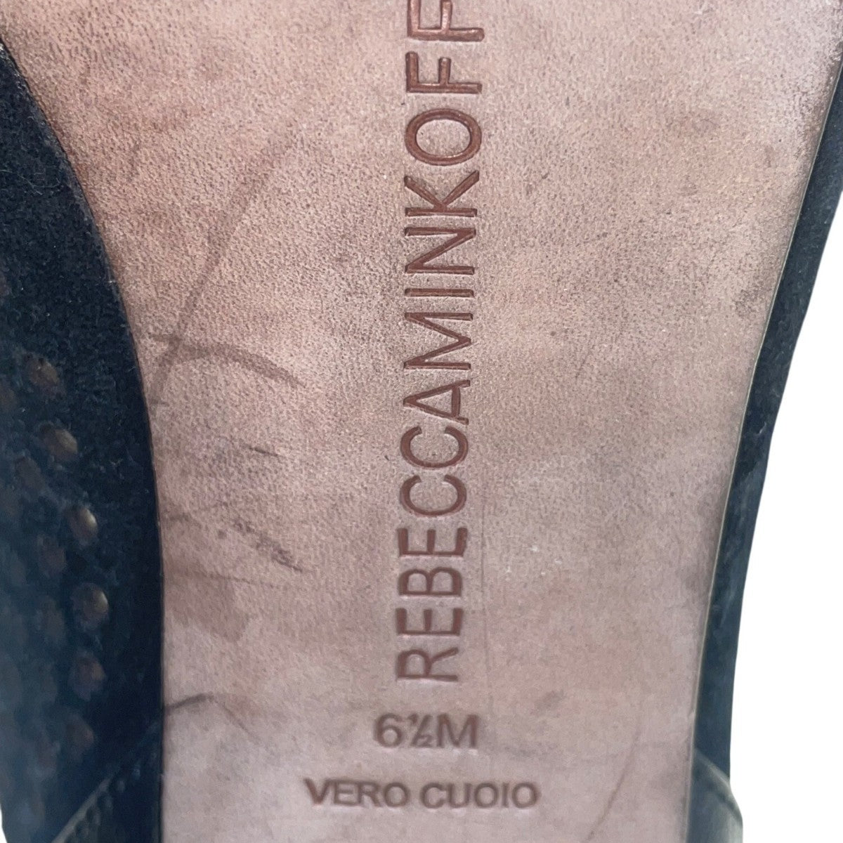 Rebecca Minkoff Women’s Black Leather Perforated Open-Toe High Heel Booties Size