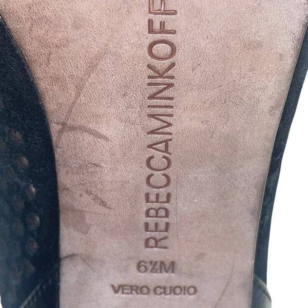 Rebecca Minkoff Women’s Black Leather Perforated Open-Toe High Heel Booties Size