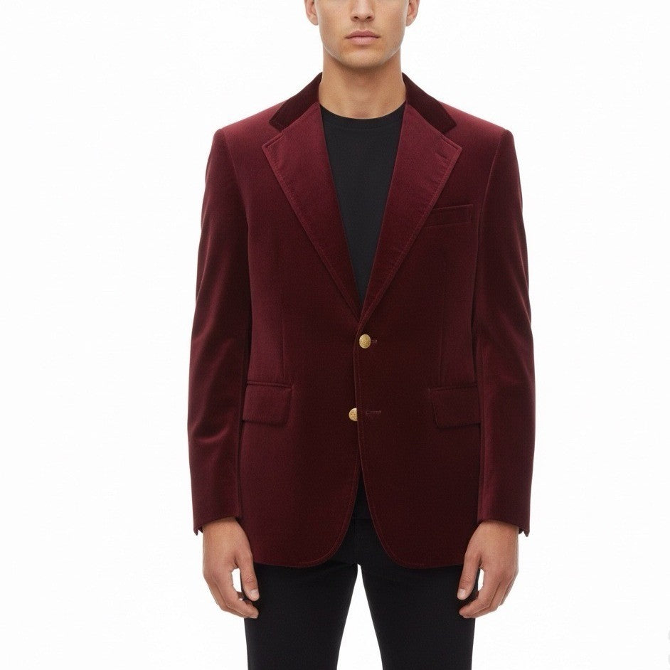 John Weitz Lord & Taylor Mens Red Velvet Luxury Blazer 2 Gold Button  Sz 41R