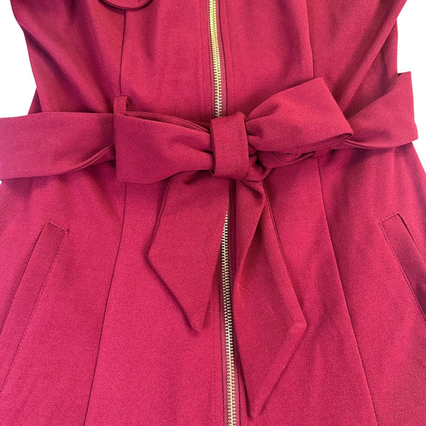 Fashion Nova Womens Red Pleated Mini Dress Zip Closure Belted Size M