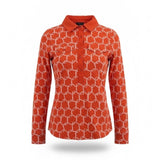 Talbots Womens Orange Chain-Print Long-Sleeve Collared Shirt Sz XS