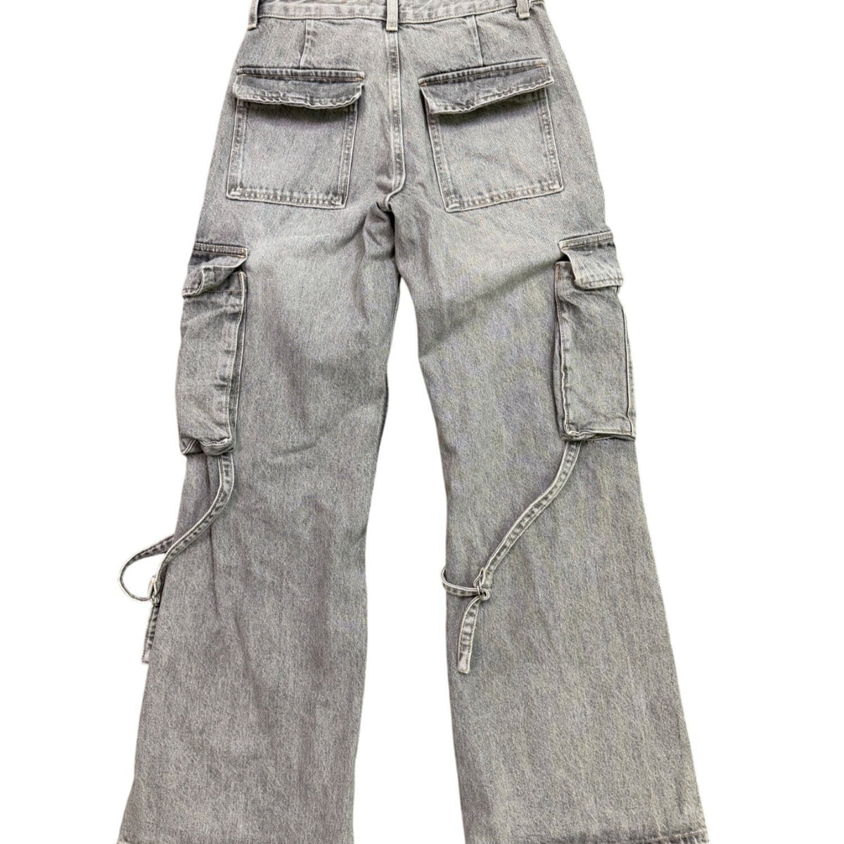 Zara Womens Gray Denim Wide-Leg Cargo Pants With Side Straps Size 2
