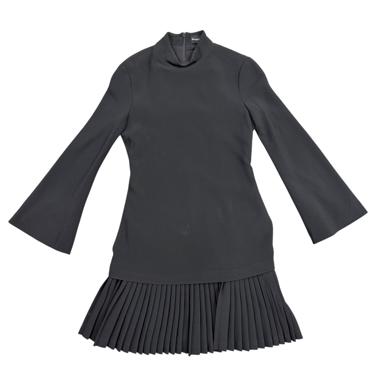 Brandon Maxwell Womens Black Bell Sleeve Pleated Hem Mini Dress Size 4