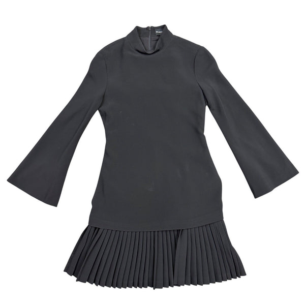 Brandon Maxwell Womens Black Bell Sleeve Pleated Hem Mini Dress Size 4