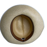 Vintage Genuine Panama Handwoven Straw Wide Brim Hat Black Ribbon Size 6 7/8 