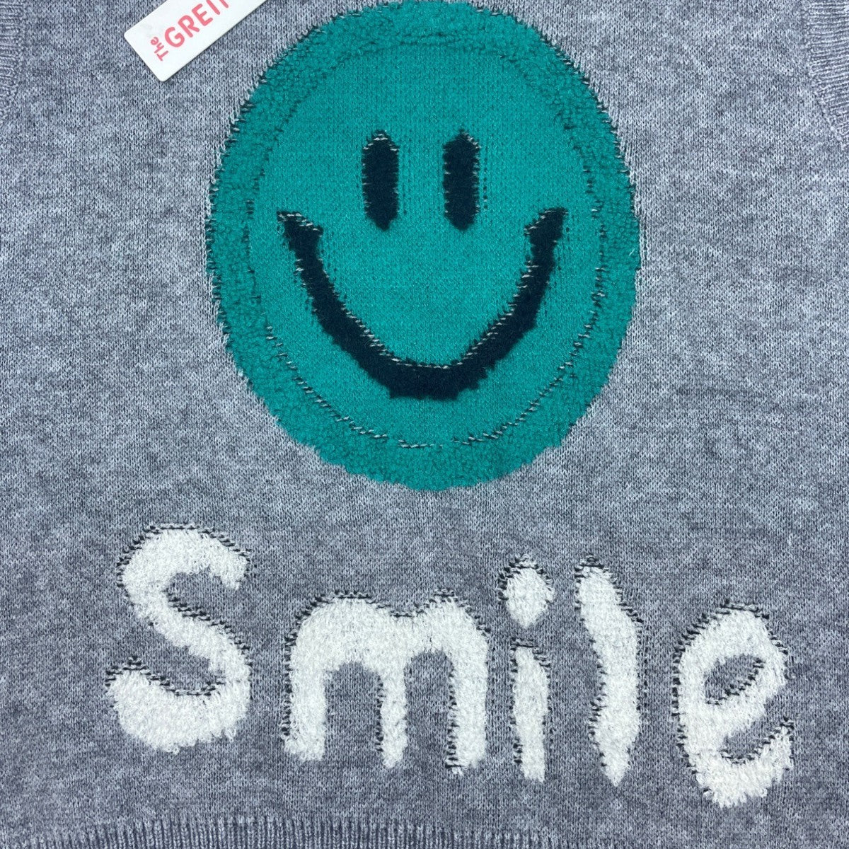 The Greii M Sleeveless Grey Knit Sweater With Smile Face Graphic New