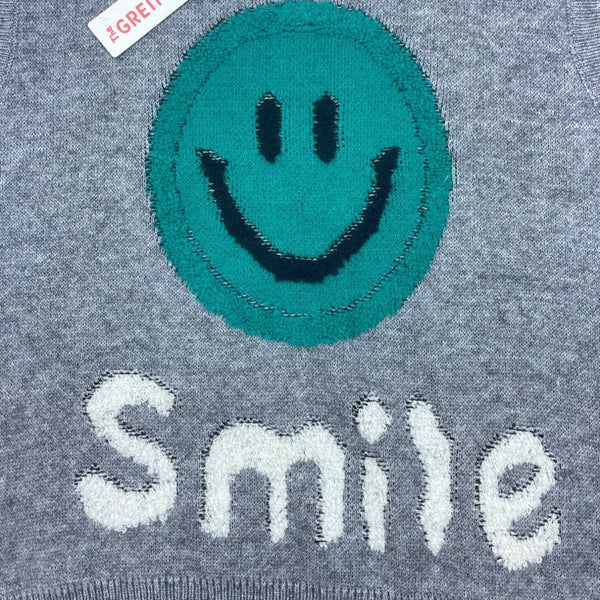 The Greii M Sleeveless Grey Knit Sweater With Smile Face Graphic New