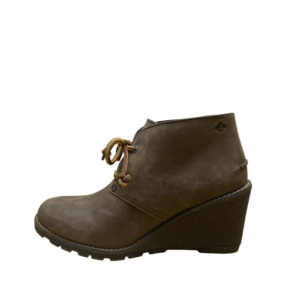 Sperry Women’s Brown Leather Lace-Up Wedge Heel  Casual Ankle Boots Size 7.5M