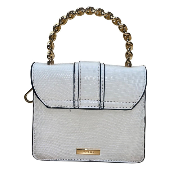 Aldo Women’s White Faux Leather Chain Handle With Gold Lion Detail Crossbody Bag
