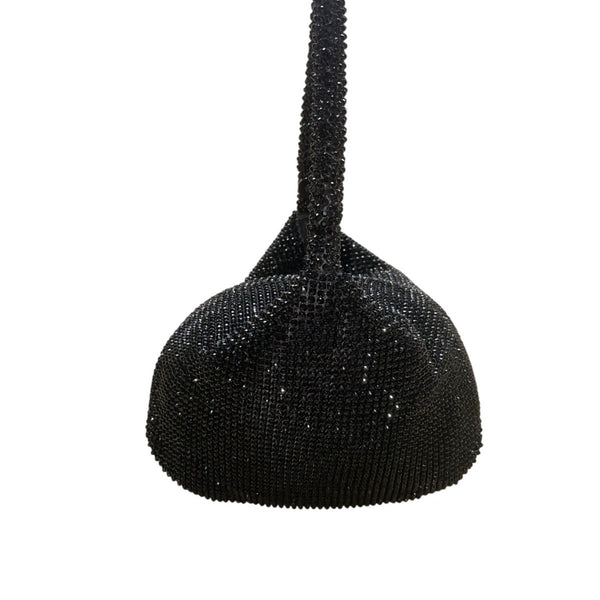 Black Beaded Women’s Hobo Style Clutch Bag With Satin Lining