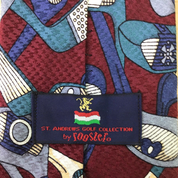 St. Andrews Golf Collection Mens Burgundy All Silk Golf Themed Neck Tie