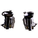 Vintage Womens Silver Tone Rhinestone Floral Brooch & Clip-On Earrings Set