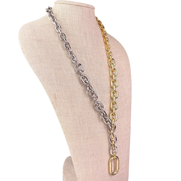 Chicos Womens Gold Tone & Silver Tone Chain Necklace Mixed Metal Design