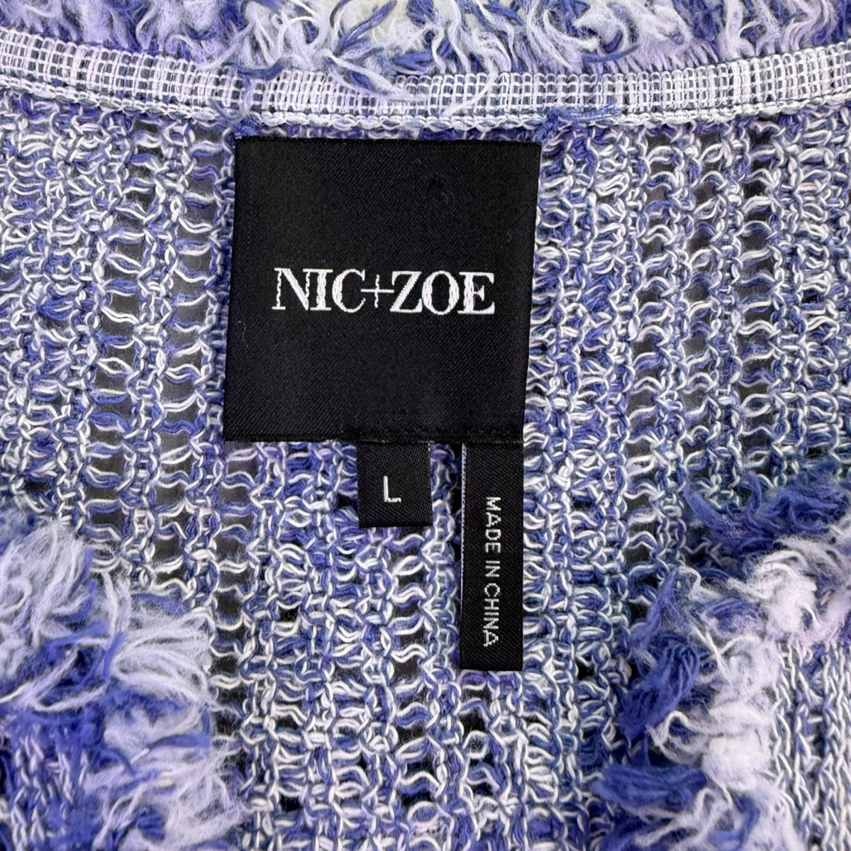 Nic+Zoe Womens Blue Fringe Textured Open Cardigan Jacket L