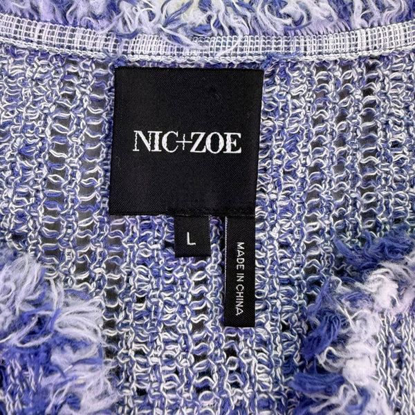 Nic+Zoe Womens Blue Fringe Textured Open Cardigan Jacket L
