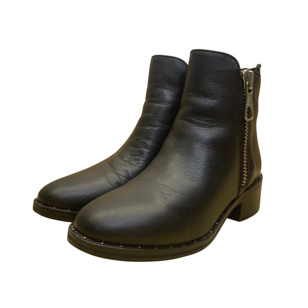 Steve Madden Women’s Black Leather Side Zipper Lanna Ankle Boots Size 6M