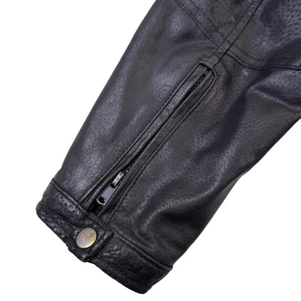 T-Traxx Mens Black Leather Jacket Zip-Up Quilted Lining Motorcycle Style Sz M