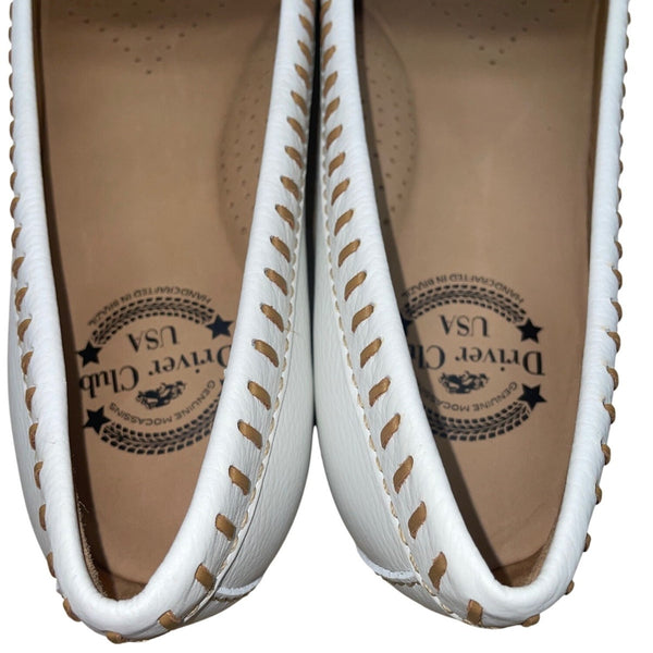 Driver Club USA Women’s White Grainy Leather Maple Ave Moccasin Shoes Size 11