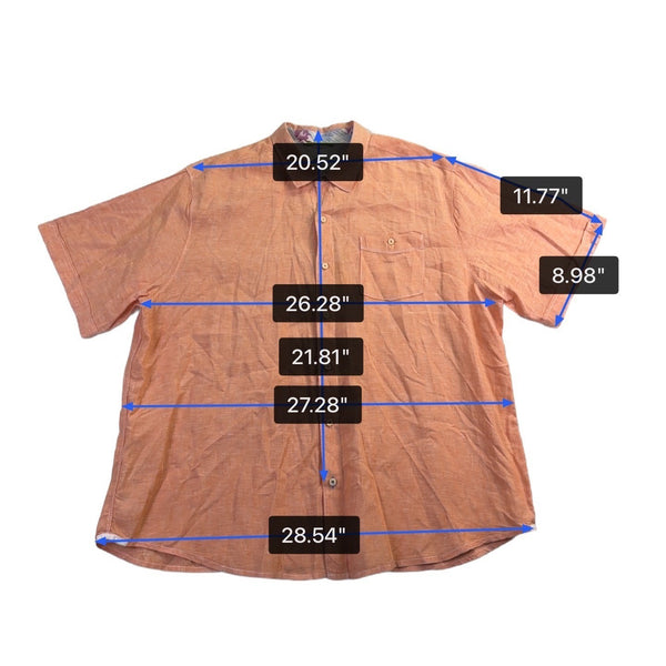 Tommy Bahama Mens Orange Linen Short Sleeve Fit Size Button-Up Shirt Relax 2XB