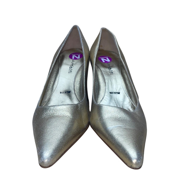Amalfi Women’s Gold Leather Pointed-Toe High-Heel Pumps Size 7AA Narrow