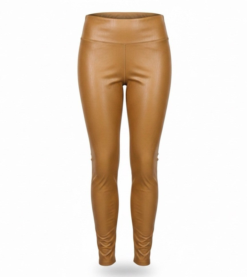 Bagatelle Womens Camel Faux Leather High-Waist Stretch Leggings Size L