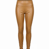 Bagatelle Womens Camel Faux Leather High-Waist Stretch Leggings Size L