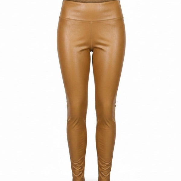 Bagatelle Womens Camel Faux Leather High-Waist Stretch Leggings Size L