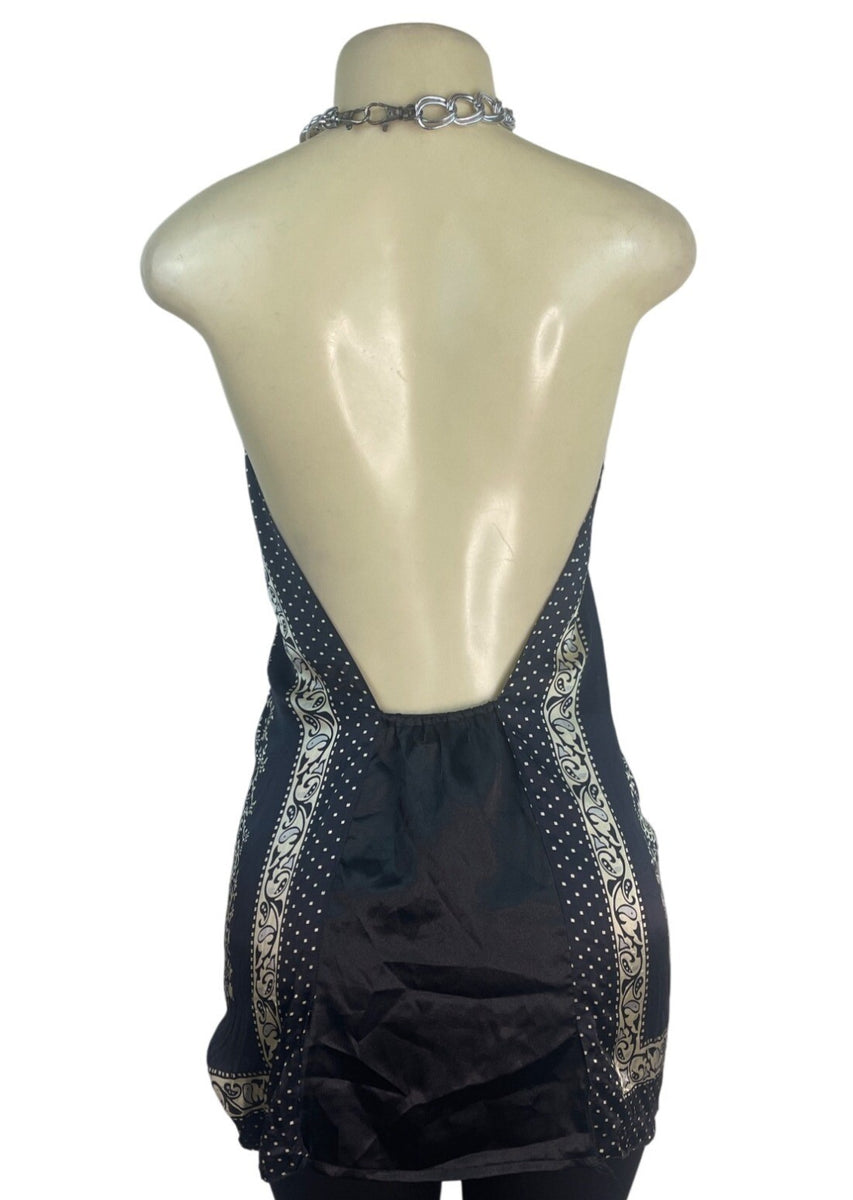 Forever Halter Neck Black & Gold Blouse With Chain Detail Paisley Size M - New