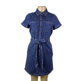 J. Crew Womens Blue Cotton Denim Belted Shirt Dress Pocket Detail Casual Size O