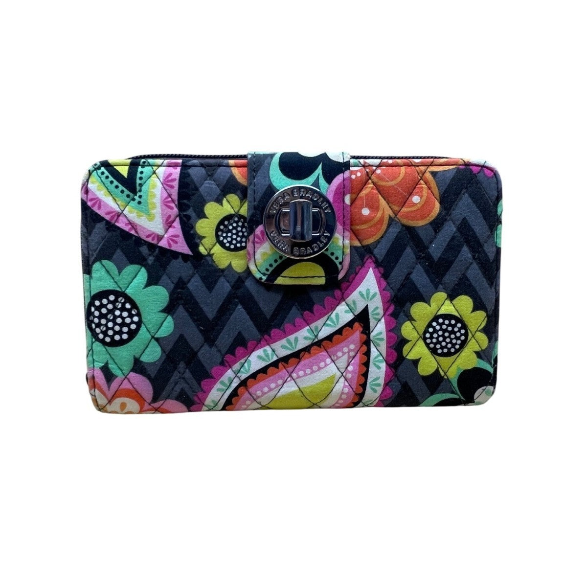 Vera Bradley Women’s Black Multicolor Quilted Floral Pattern Turnlock Wallet