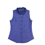 Banana Republic Womens Blue Sleeveless Lace-Collar Button Down Blouse Size 4