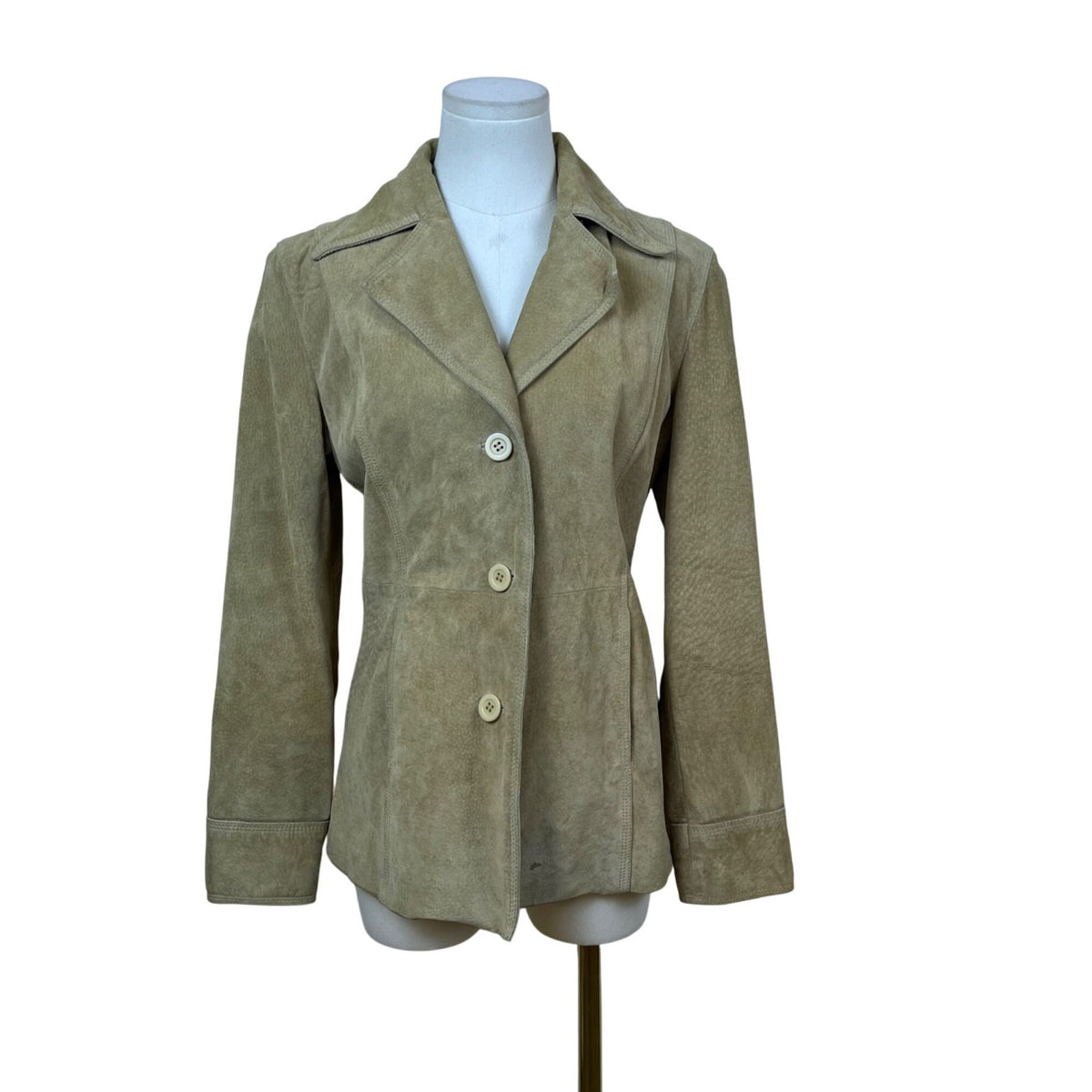 Suede Womens Beige Jacket  3-Button Closure Long Sleeves Neutral Colorway