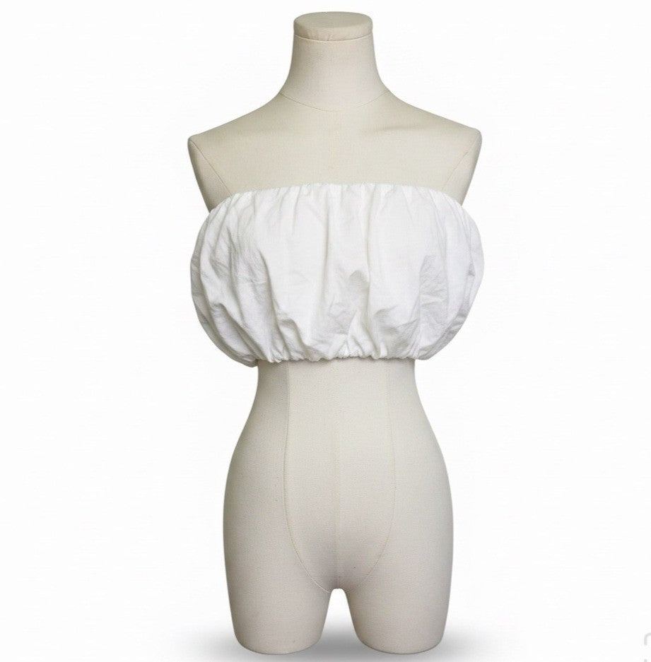 Zara Womens White Cotton Blend Strapless Elastic Bandeau Top Size S
