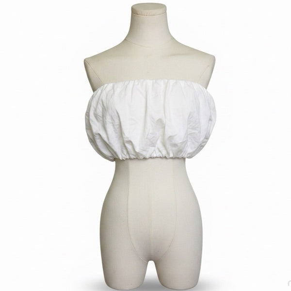 Zara Womens White Cotton Blend Strapless Elastic Bandeau Top Size S