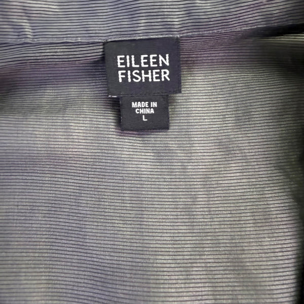 Eileen Fisher Women’s Black Linen & Silk Open Front Duster Jacket Size L 