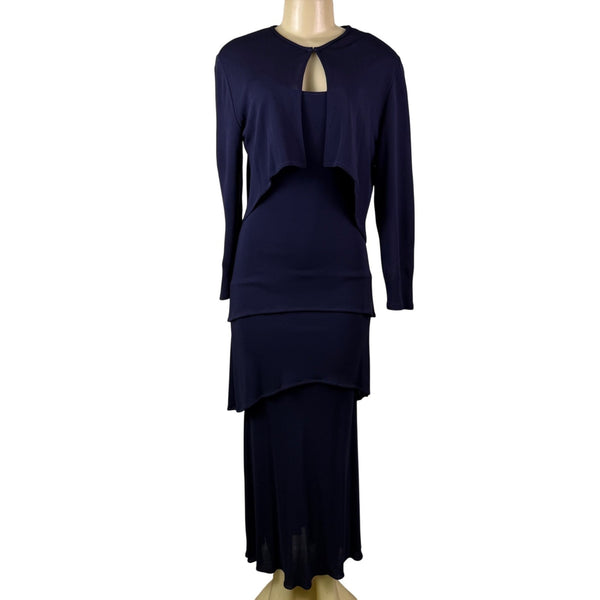Frivole Womens Navy Two-Piece Set With Long-Sleeve Jacket & Maxi Dress Size 6