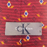 Calvin Klein Mens Burgundy Silk Patterned Tie Geometric Diamond Classic Design