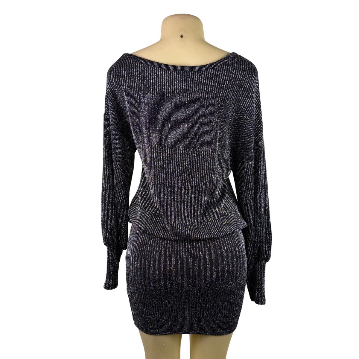 Venus Womens Black Metallic Long Sleeve Bodycon Mini Dress Sz XS
