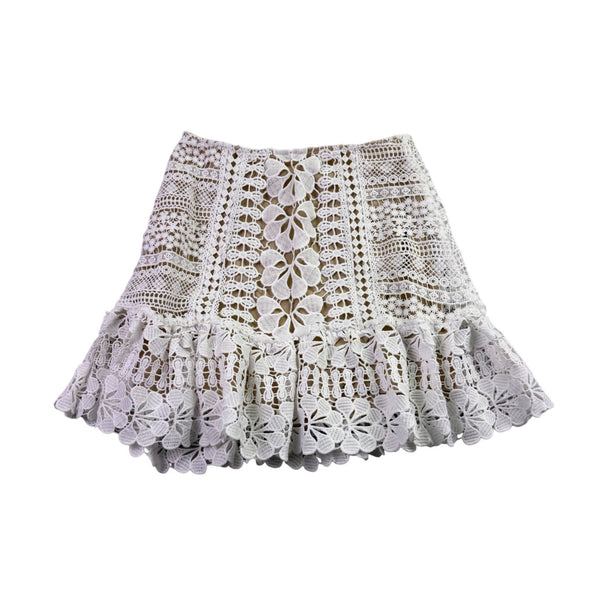 Selfie Leslie Womens White Crochet Lace 2-Piece Outfit Top XS  & Skirt S 