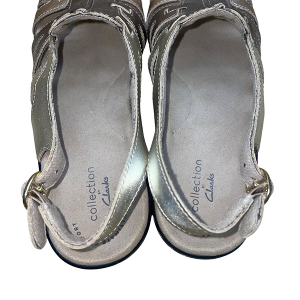Clarks Women’s Metallic Silver Leather Lexi Marigold Q Sandals Size 7.5