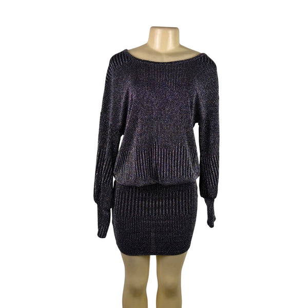 Venus Womens Black Metallic Long Sleeve Bodycon Mini Dress Sz XS