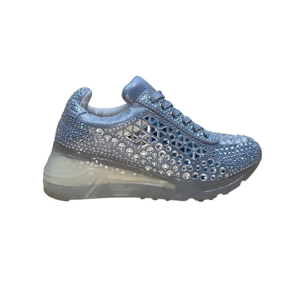 Steve Madden Women’s Silver Sparkle Rhinestone Embellished Carissa Sneakers 7.5M
