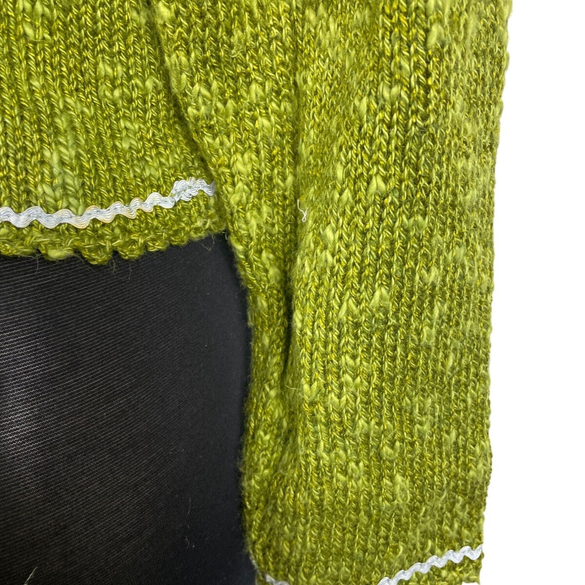 Hot Knots Womens Green Knit Cardigan With Floral Accent & Scalloped Trim