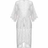 I Am Womens White Lace Open Front Duster Kimono Cardigan With Waist Tie One Size